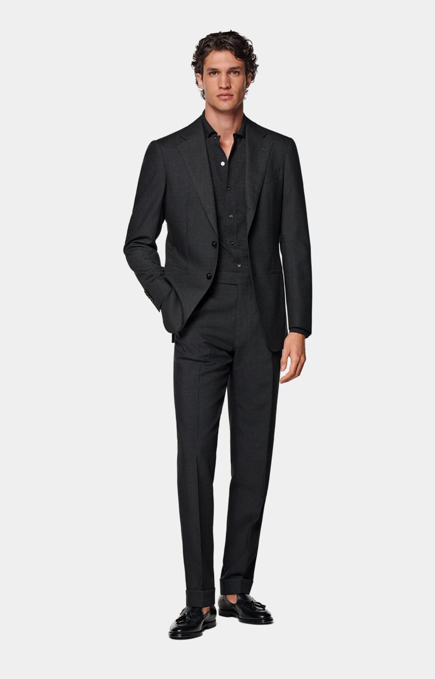Dark Grey Merino Long Sleeve Polo Cardigan