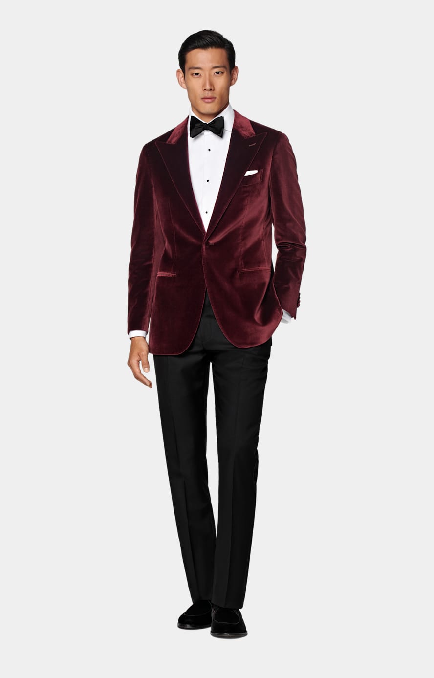 Burgundy Tailored Fit Havana Dinner Jacket in Stretch Cotton Velvet SUITSUPPLY SUITSUPPLY United Kingdom