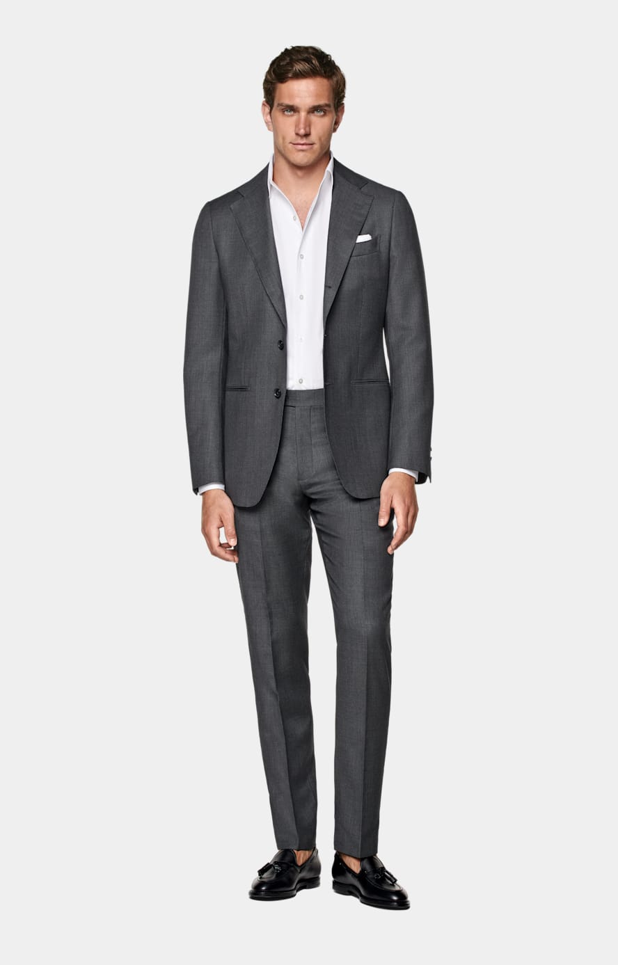 Dark Grey Bird's Eye Tailored Fit Havana Suit Jacket