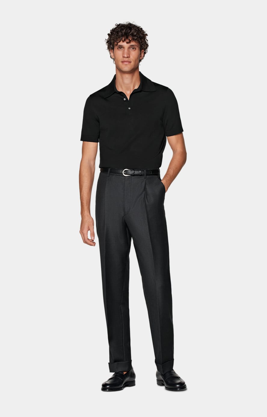 Black Polo Shirt in Californian Cotton & Mulberry Silk | SUITSUPPLY US