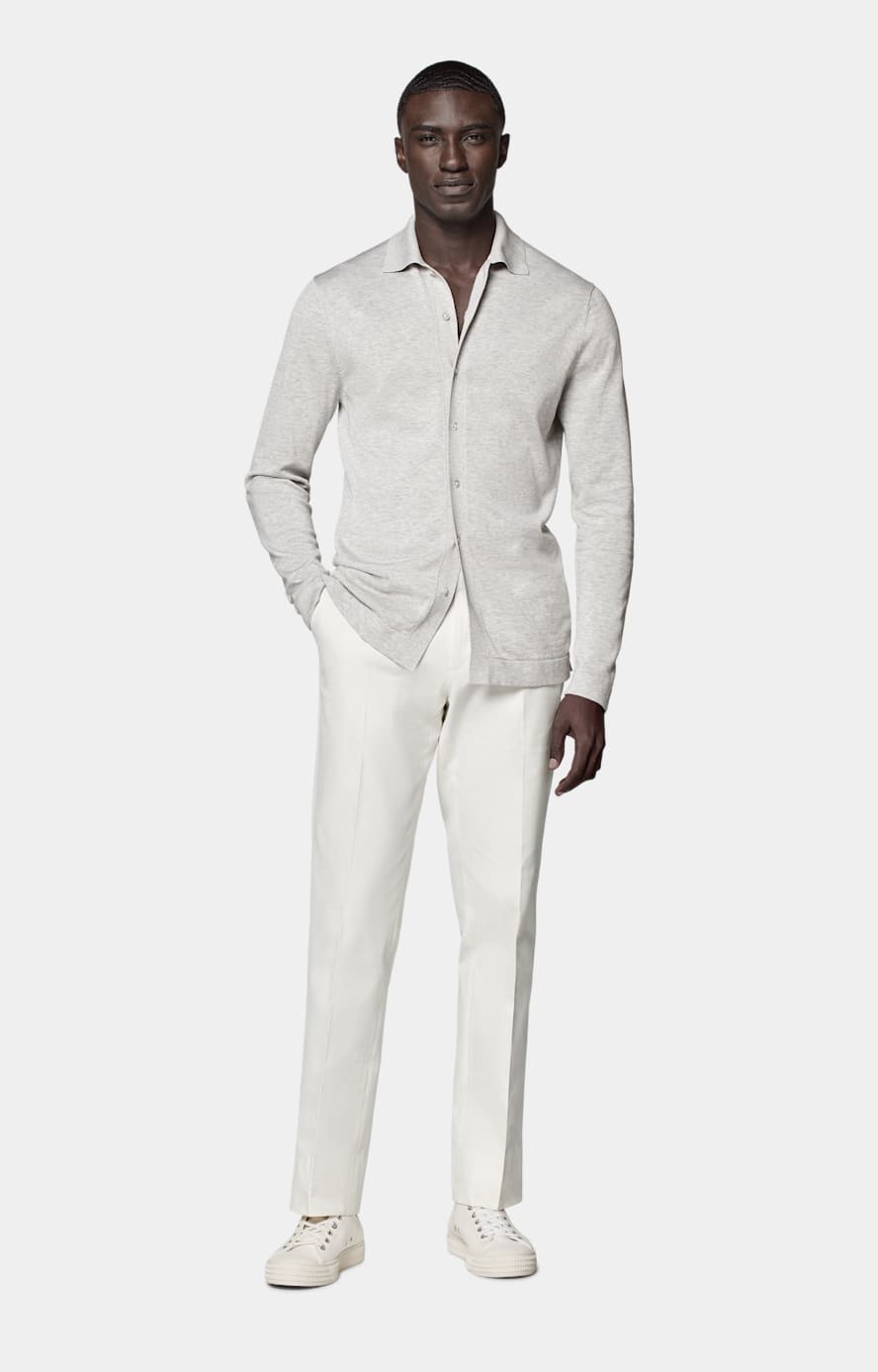 Light Grey Long Sleeve Polo Cardigan
