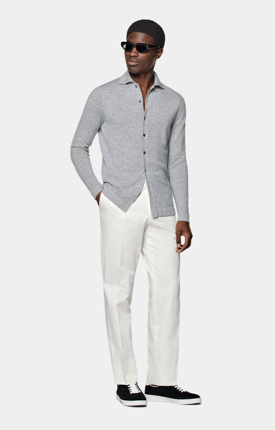 Grey Long Sleeve Polo Cardigan