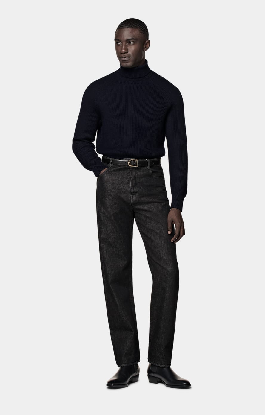 Navy Merino Ribbed Turtleneck