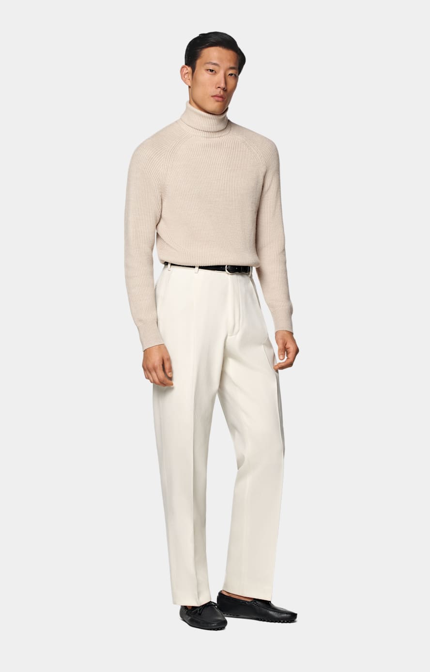 Sand Merino Ribbed Turtleneck