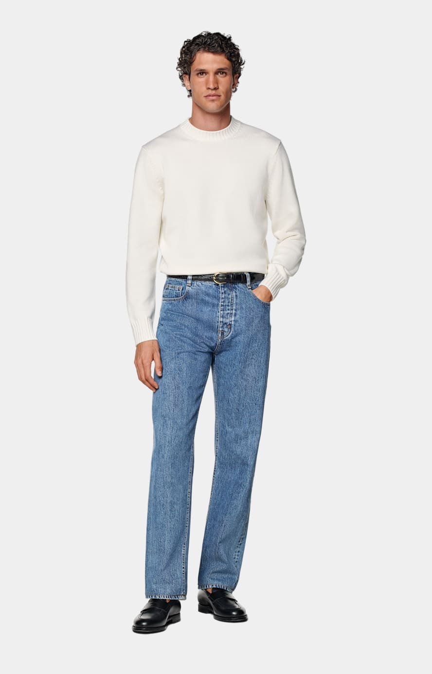 Merino Rundhalspullover off-white