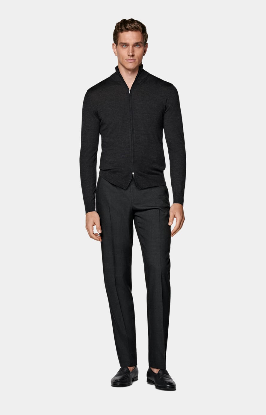 Dark Grey Merino Zip Cardigan