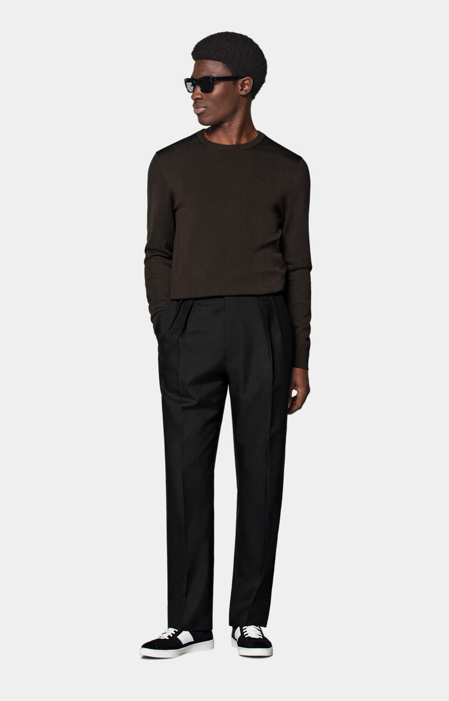  Black Wide Leg Tapered Pants
