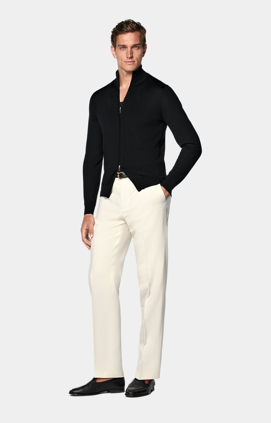 Black Merino Zip Cardigan
