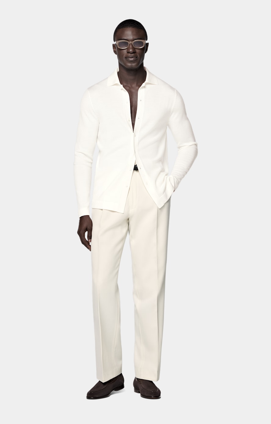 Off-White Merino Long Sleeve Polo Cardigan