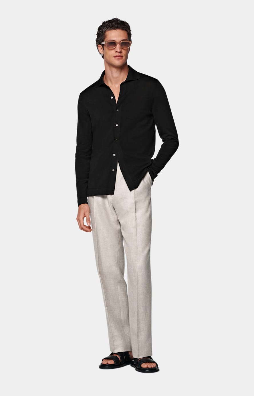 Black Long Sleeve Polo Cardigan