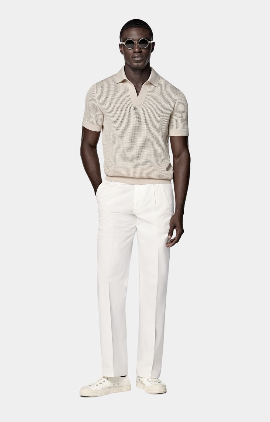 Sand Crochet Buttonless Polo