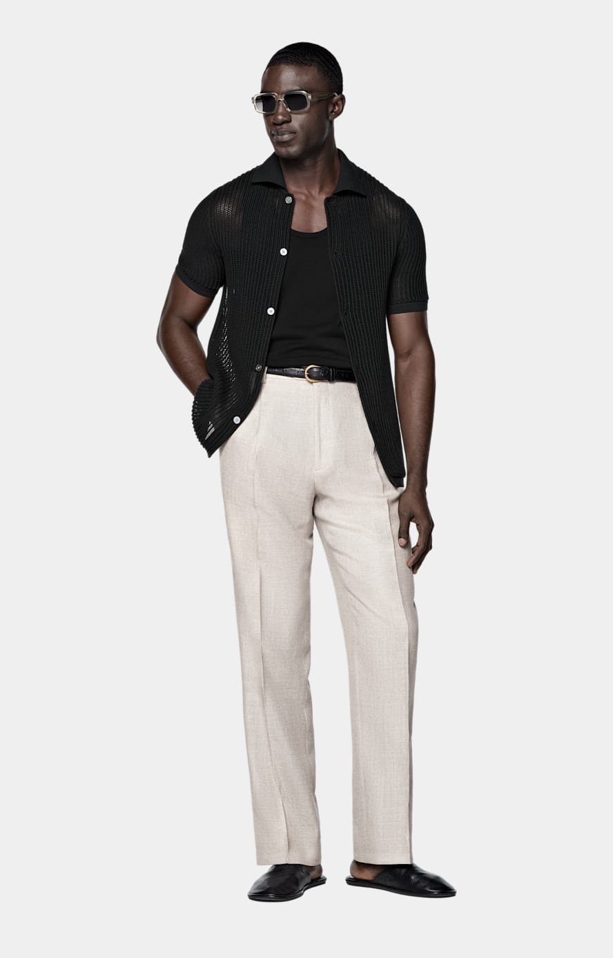 Light Taupe Wide Leg Straight Trousers