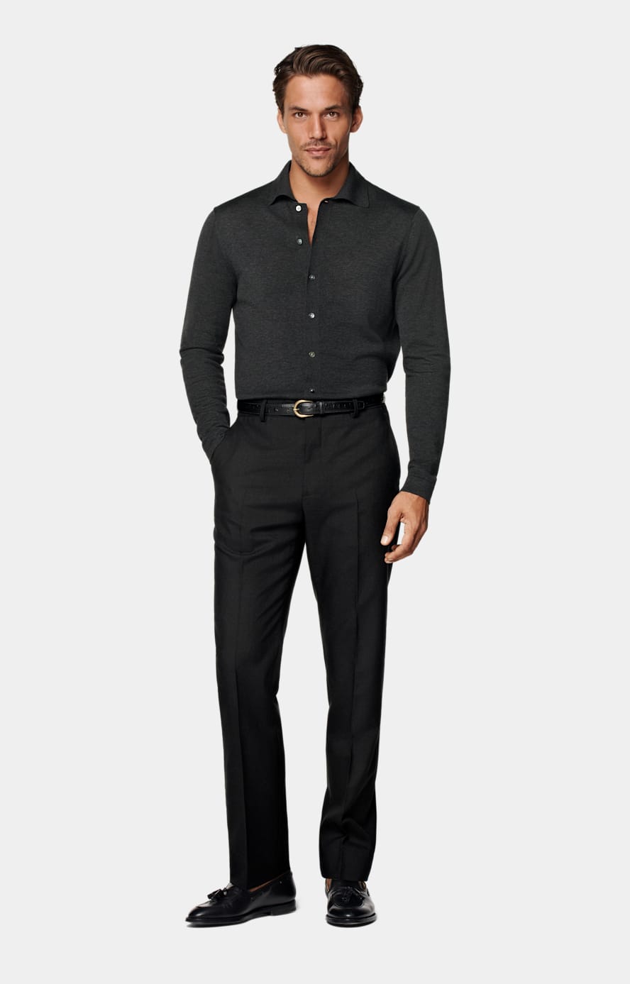 Dark Grey Long Sleeve Polo Cardigan