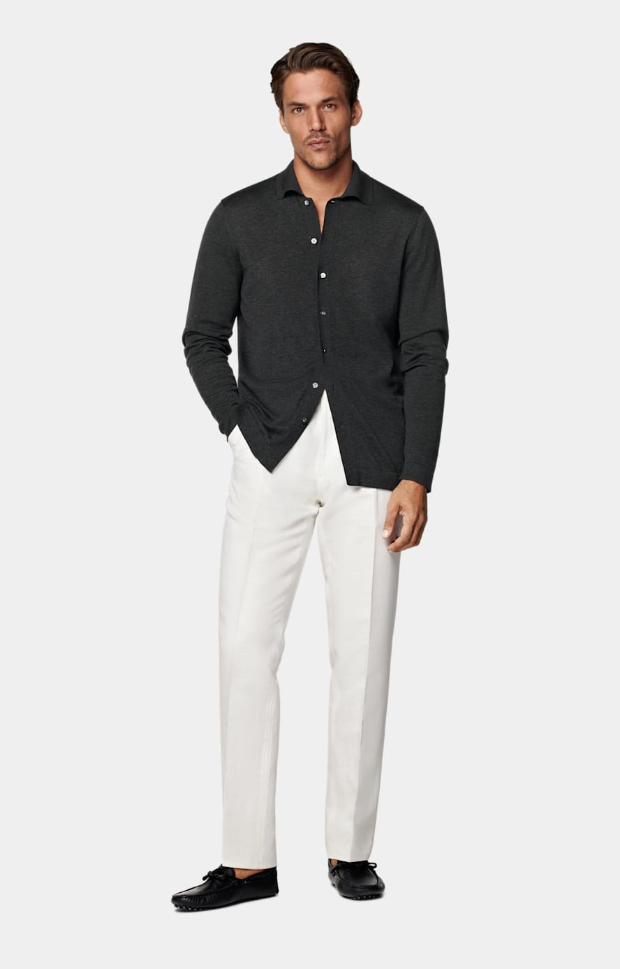 Dark Grey Long Sleeve Polo Cardigan