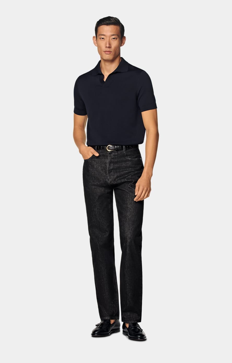 Navy Buttonless Polo