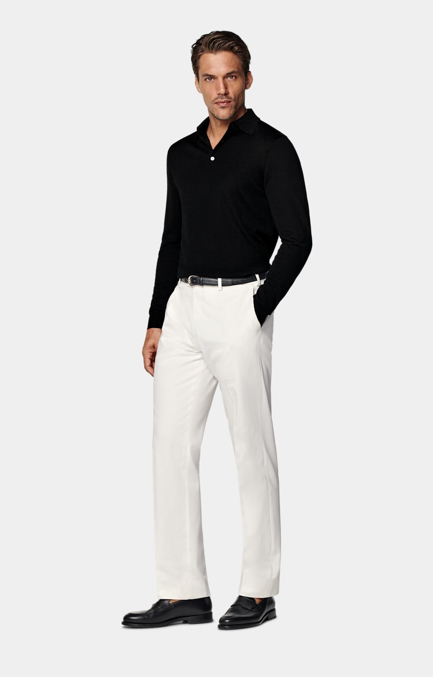 Black Merino Long Sleeve Polo