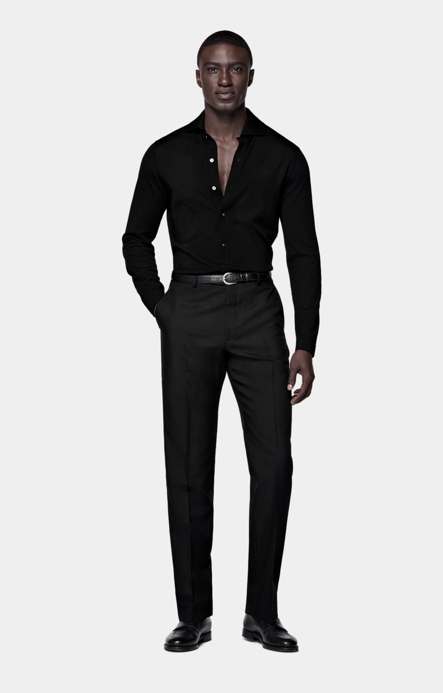 Black Merino Long Sleeve Polo Cardigan