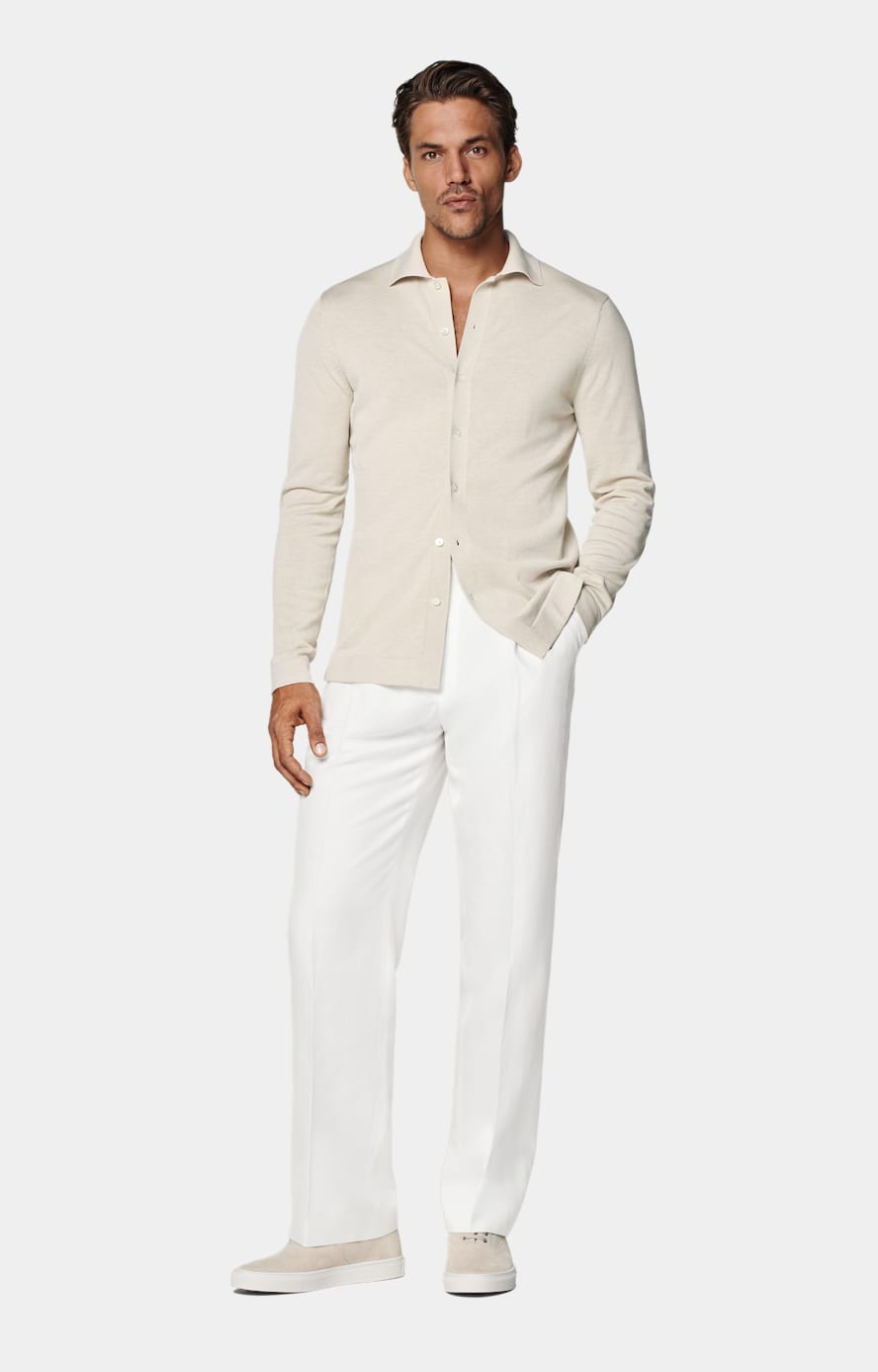 Sand Long Sleeve Polo Cardigan