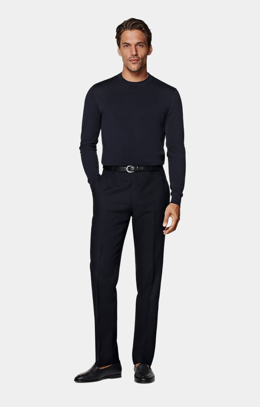 Navy Straight Leg Suit Trousers