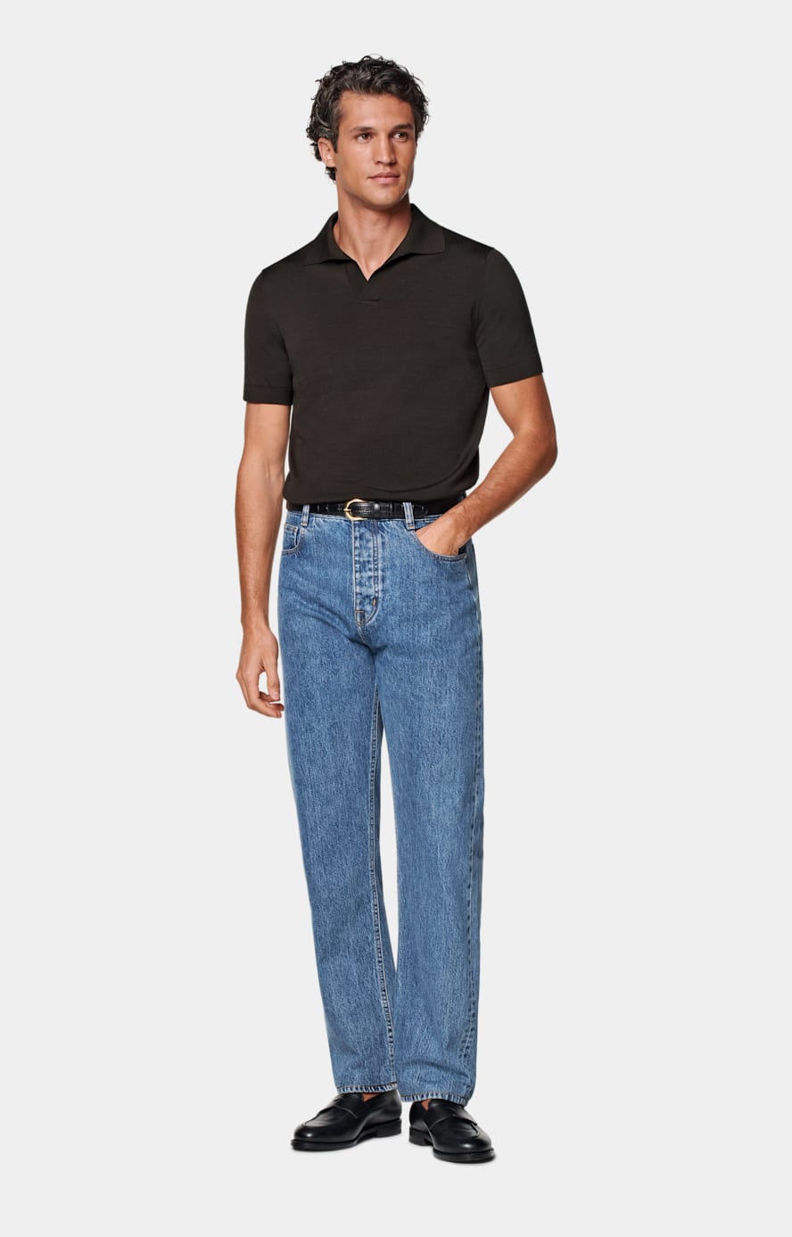 Dark Brown Buttonless Polo