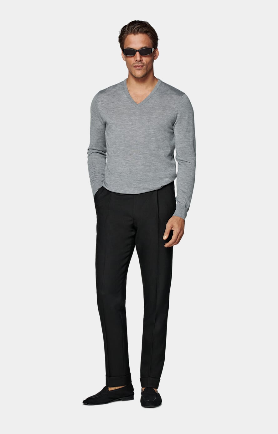 Grey Merino V-Neck