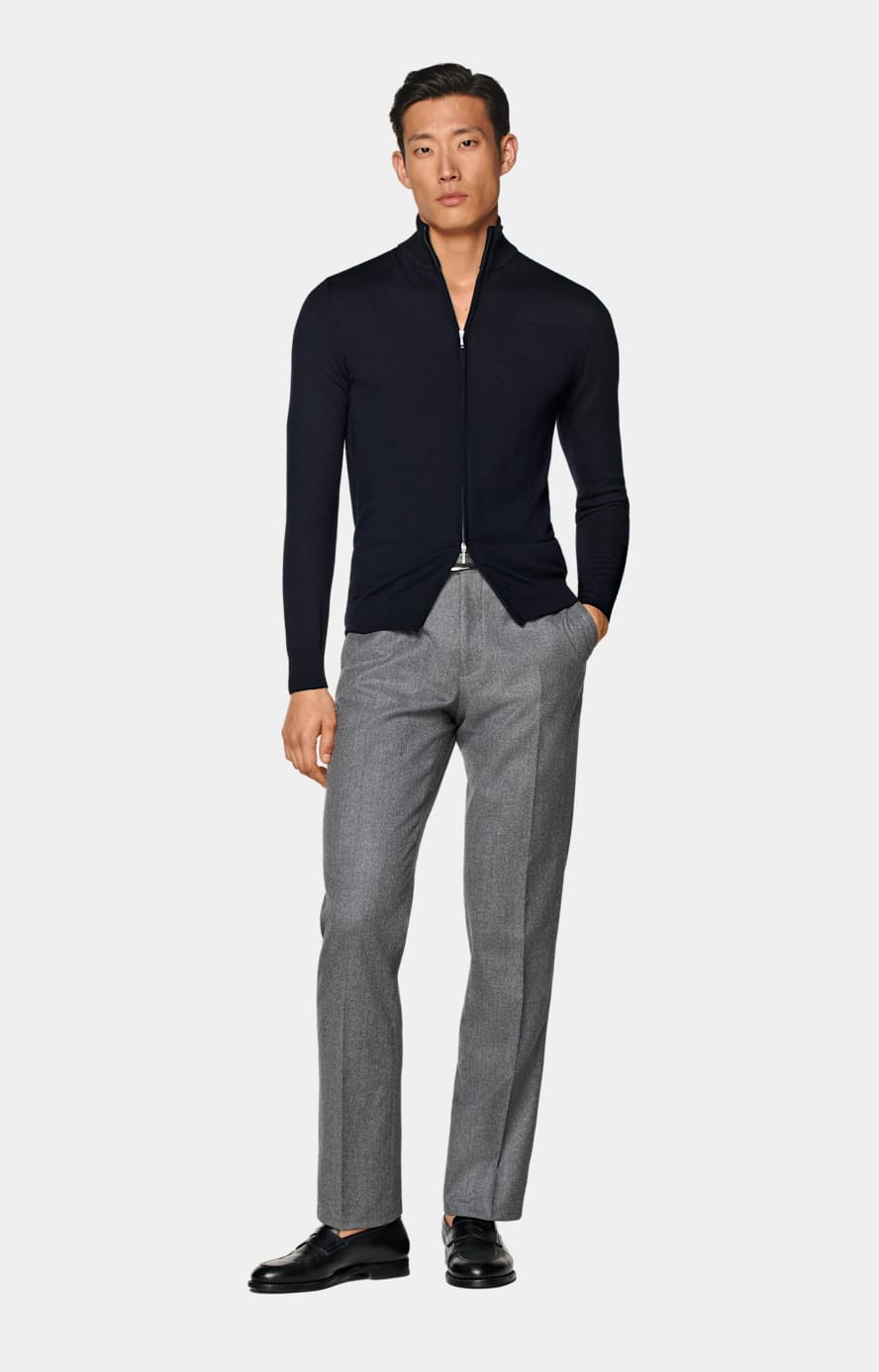 Navy Merino Zip Cardigan