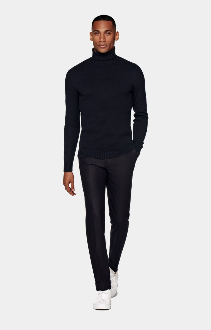 Navy Slim Leg Straight Chinos
