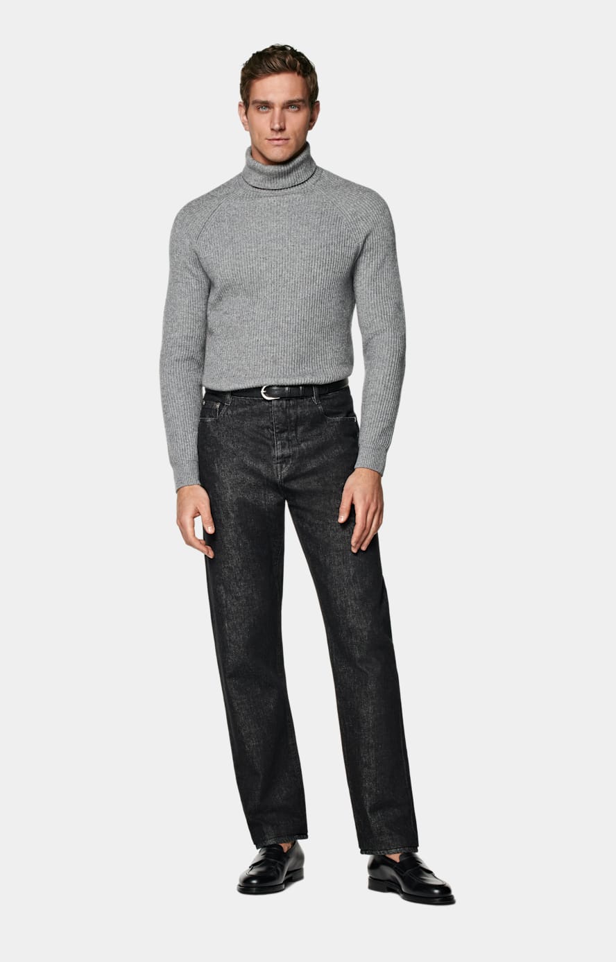 Grey Ribbed Turtleneck