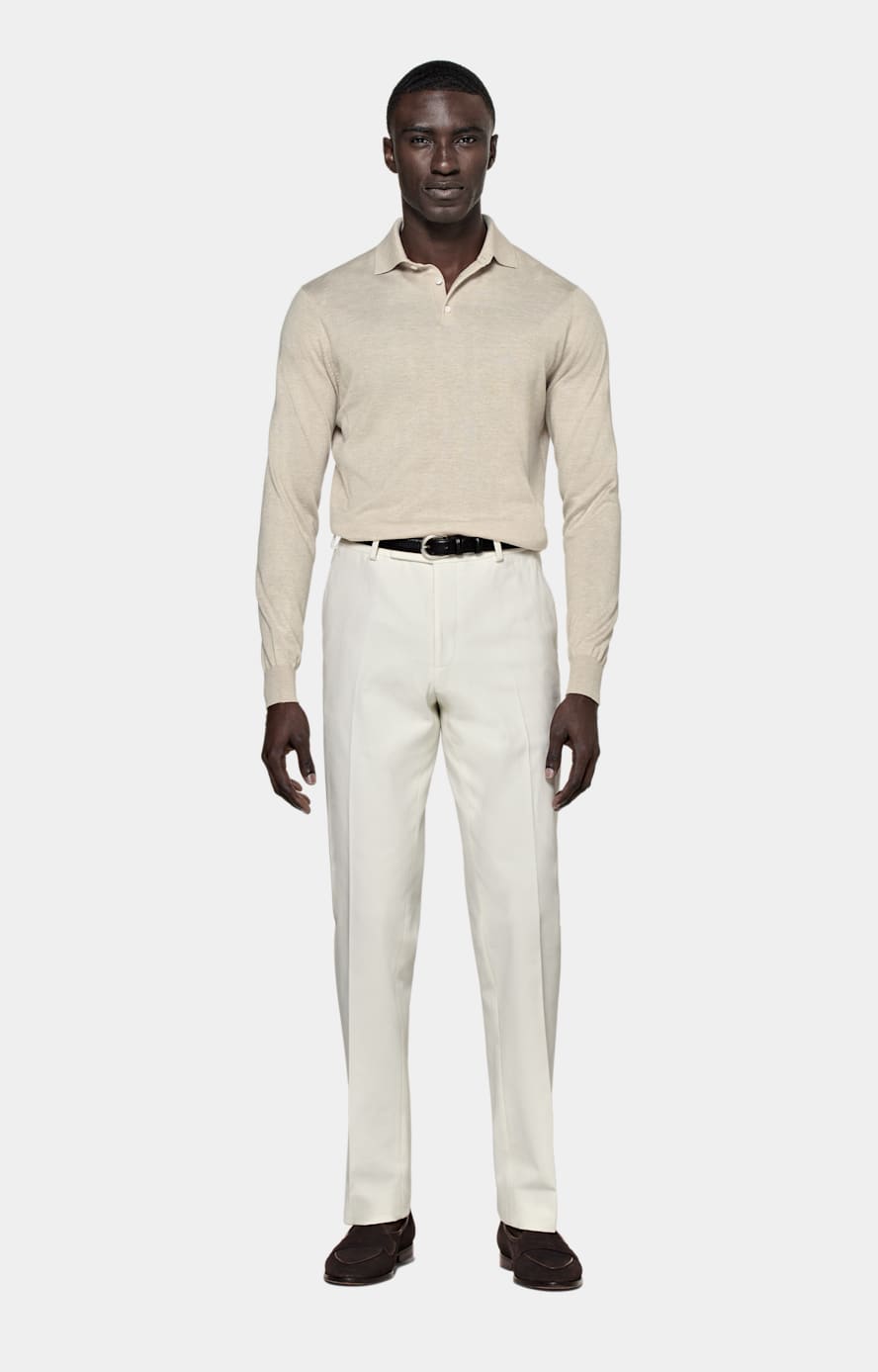 Sand Long Sleeve Polo in Silk Wool Cashmere SUITSUPPLY SUITSUPPLY Hong Kong SAR