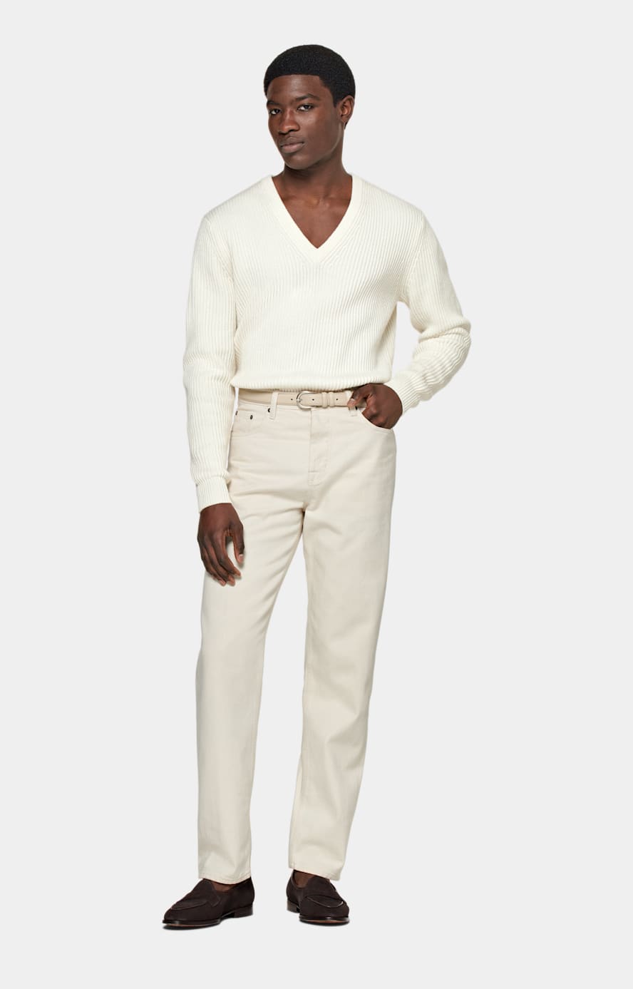 Off-White Ribbed V-Neck
