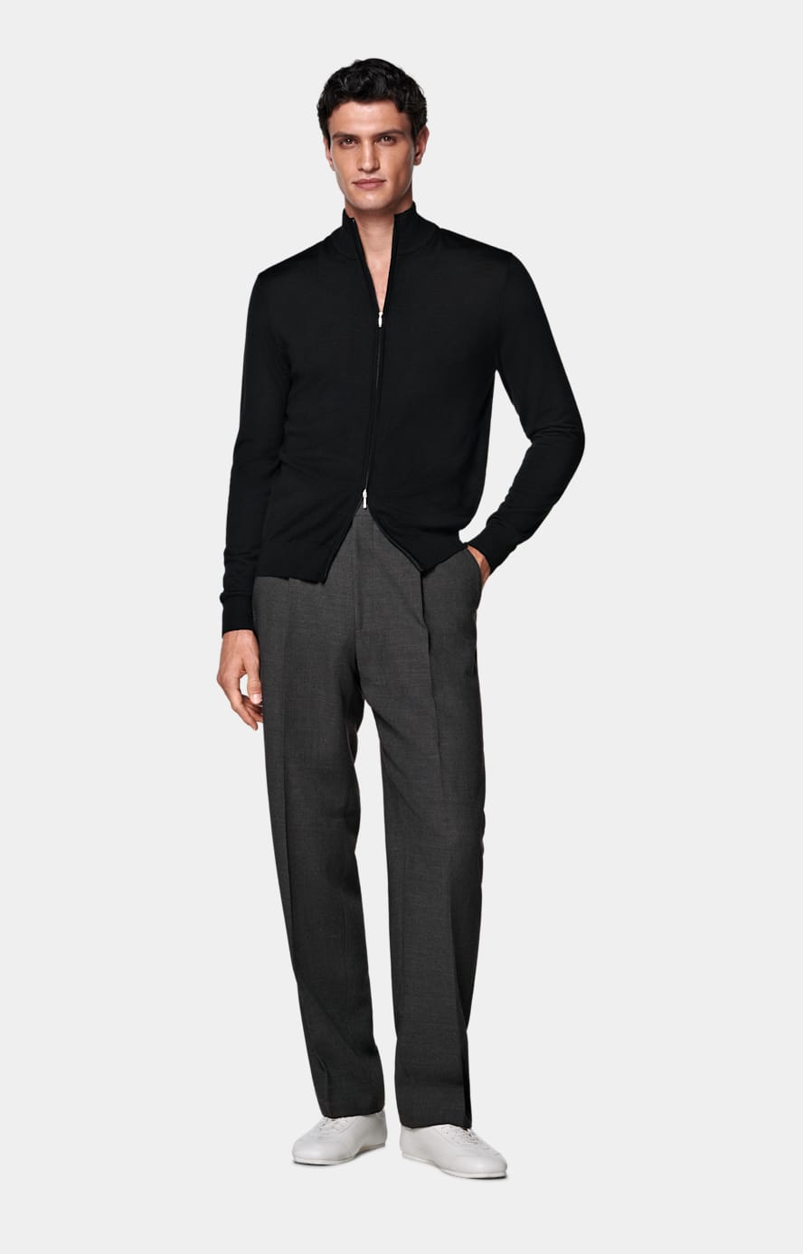 Black Merino Zip Cardigan
