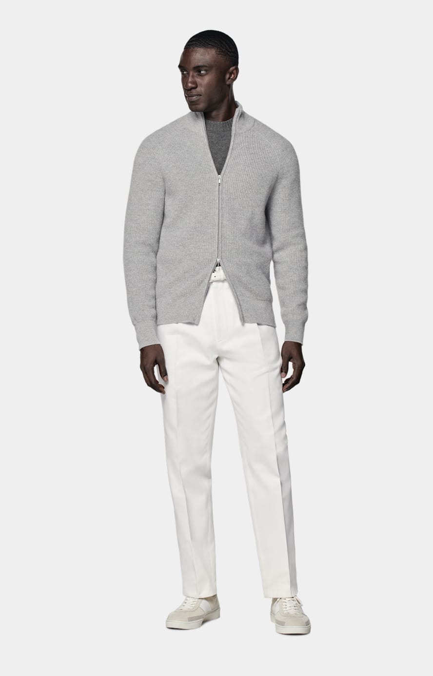 Light Grey Ribbed Zip Cardigan