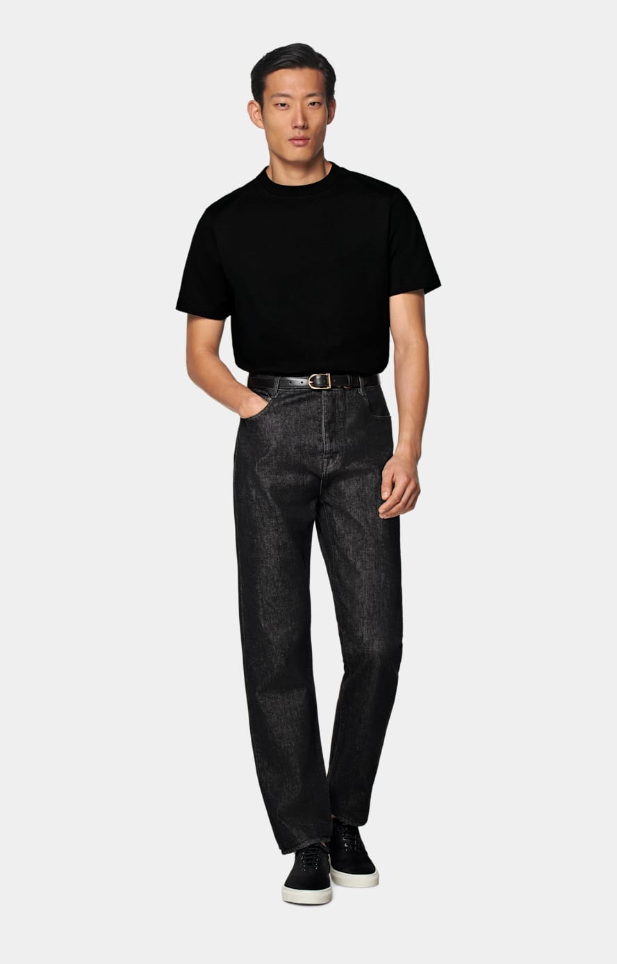 Black Crewneck T Shirt in Pure Cotton SUITSUPPLY SUITSUPPLY Canada