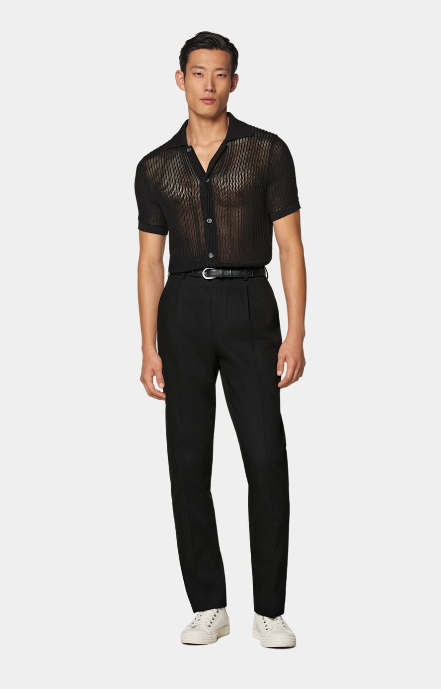 Black Crochet Polo Cardigan