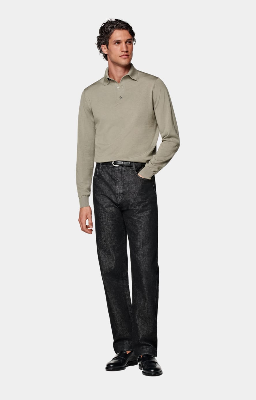 Light Green Merino Long Sleeve Polo