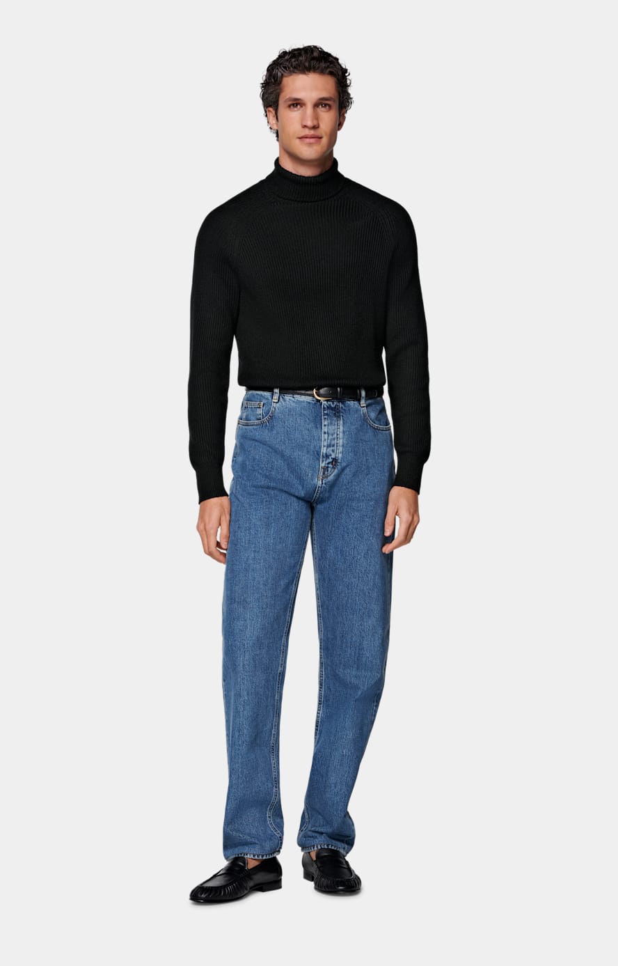 Black Merino Ribbed Turtleneck