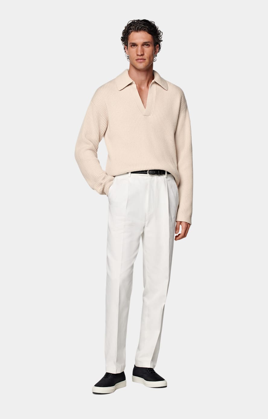 Polo de manga larga arena ribeteado sin botones Lana y cachemir SUITSUPPLY Puerto Rico US