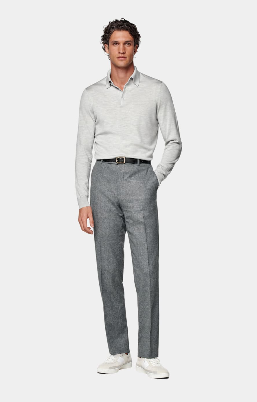 Light Grey Merino Long Sleeve Polo in Pure Wool SUITSUPPLY SUITSUPPLY US