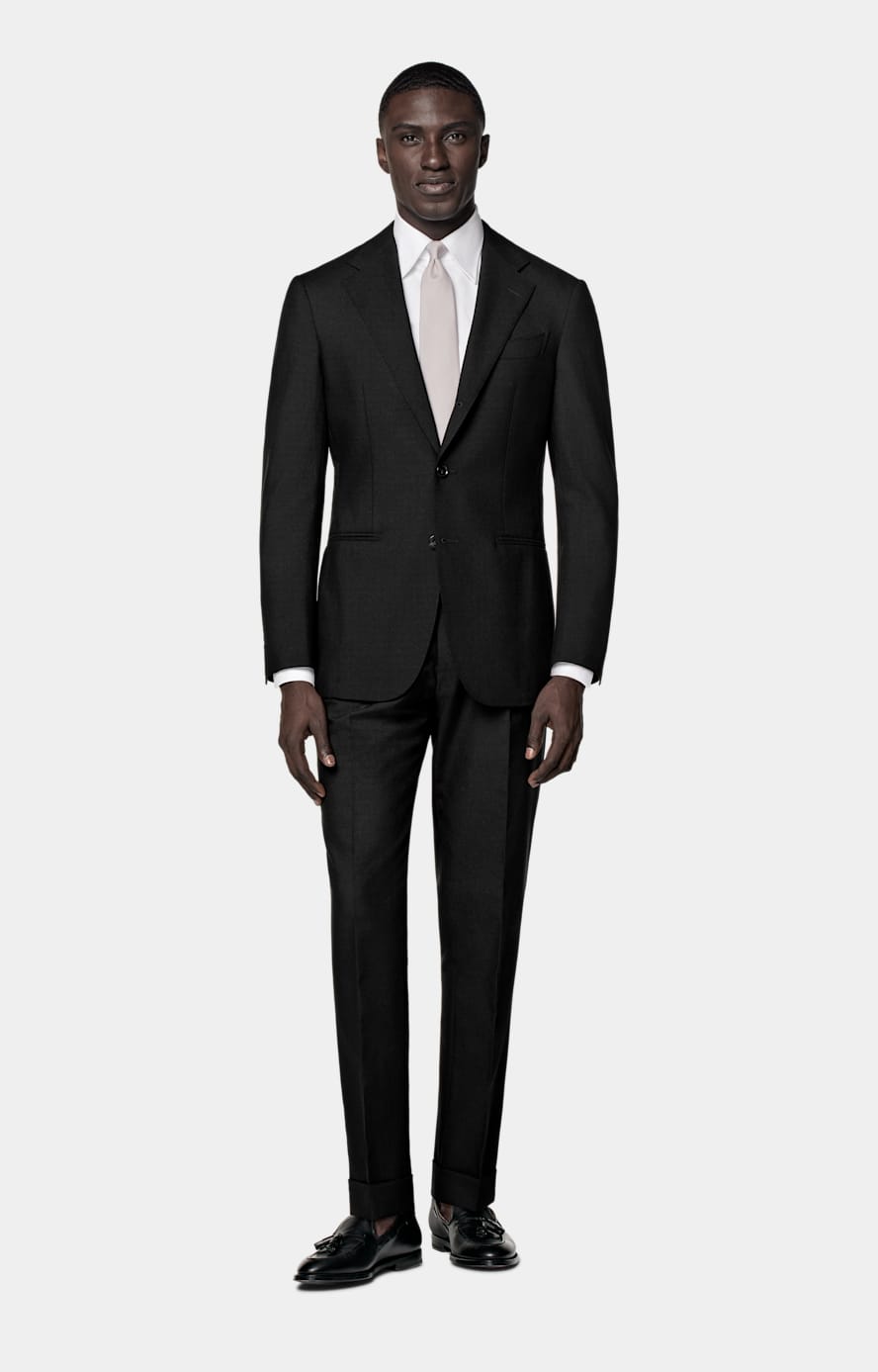 Black Slim Leg Tapered Suit Trousers