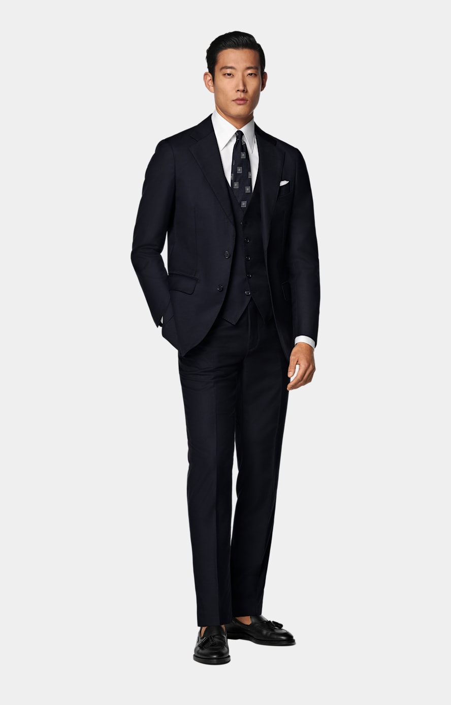 Navy Slim Leg Straight Suit Trousers