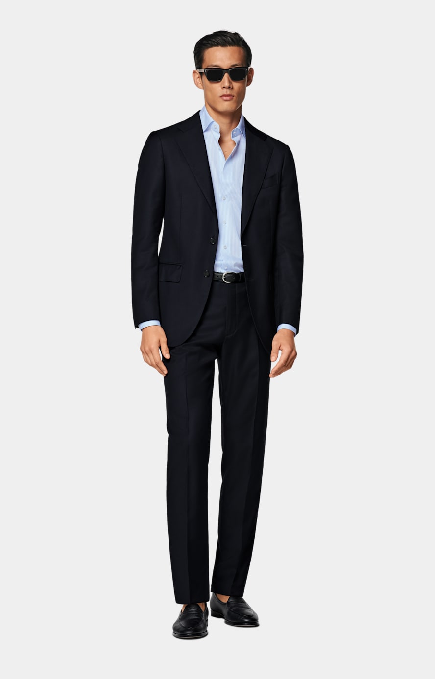 Navy Slim Leg Straight Suit Trousers