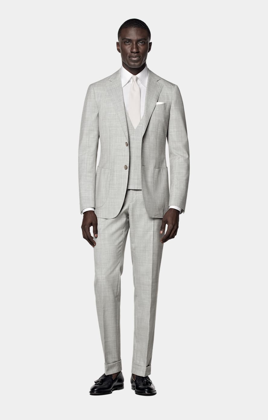 Light Grey Slim Leg Tapered Suit Trousers