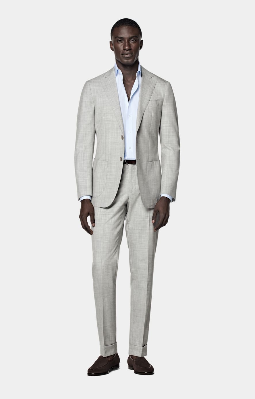 Light Grey Slim Leg Tapered Suit Trousers