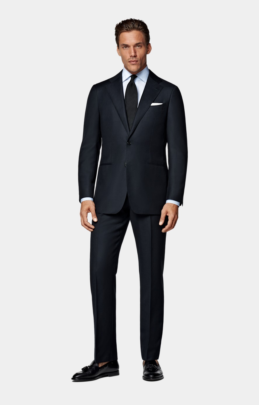 Navy Bird's Eye Tailored Fit Havana Suit Jacket