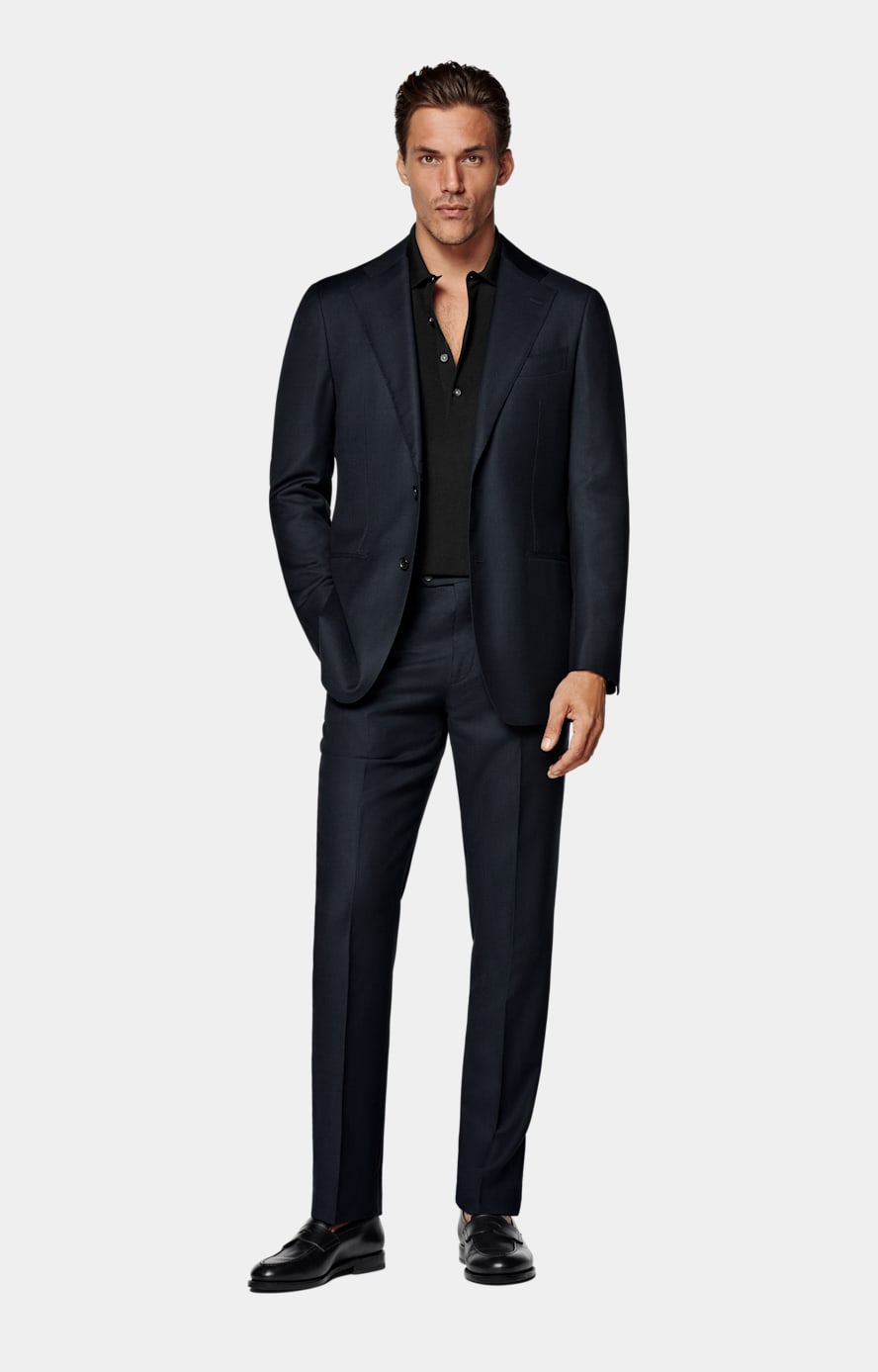 Navy Bird's Eye Tailored Fit Havana Suit Jacket