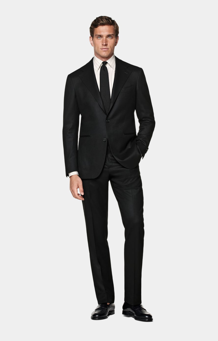 Black Straight Leg Pants in Pure S120's Wool Flannel | SUITSUPPLY |  SUITSUPPLY US