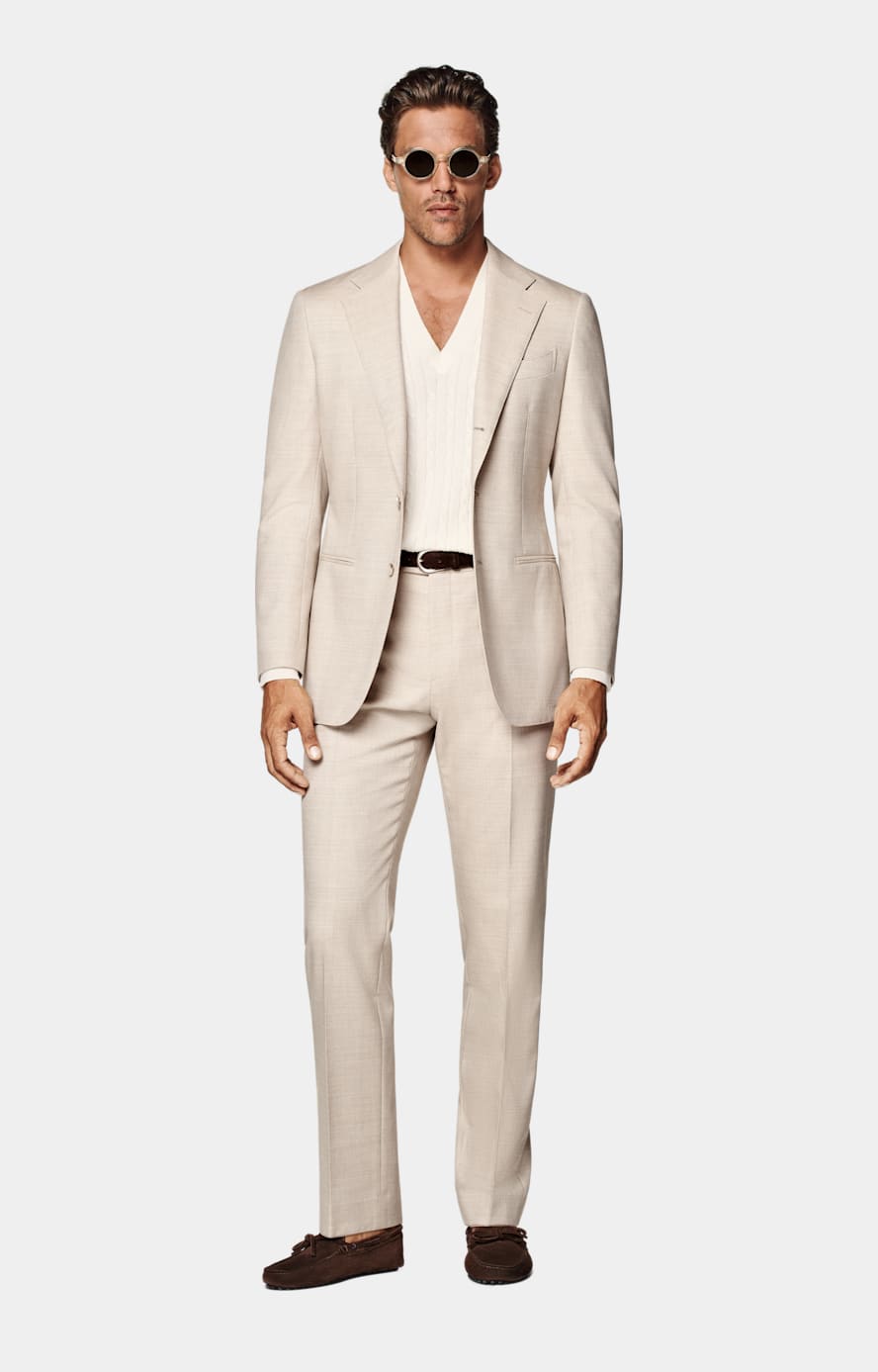 Sand Straight Leg Suit Trousers