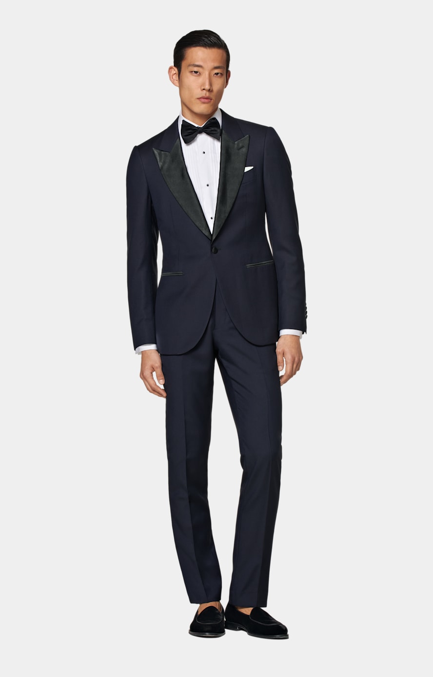  Navy Slim Leg Straight Tuxedo Pants
