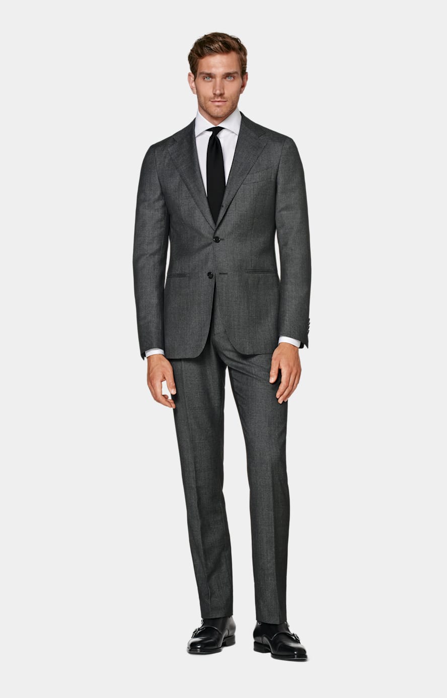 Dark Grey Bird's Eye Tailored Fit Havana Suit Jacket in Pure