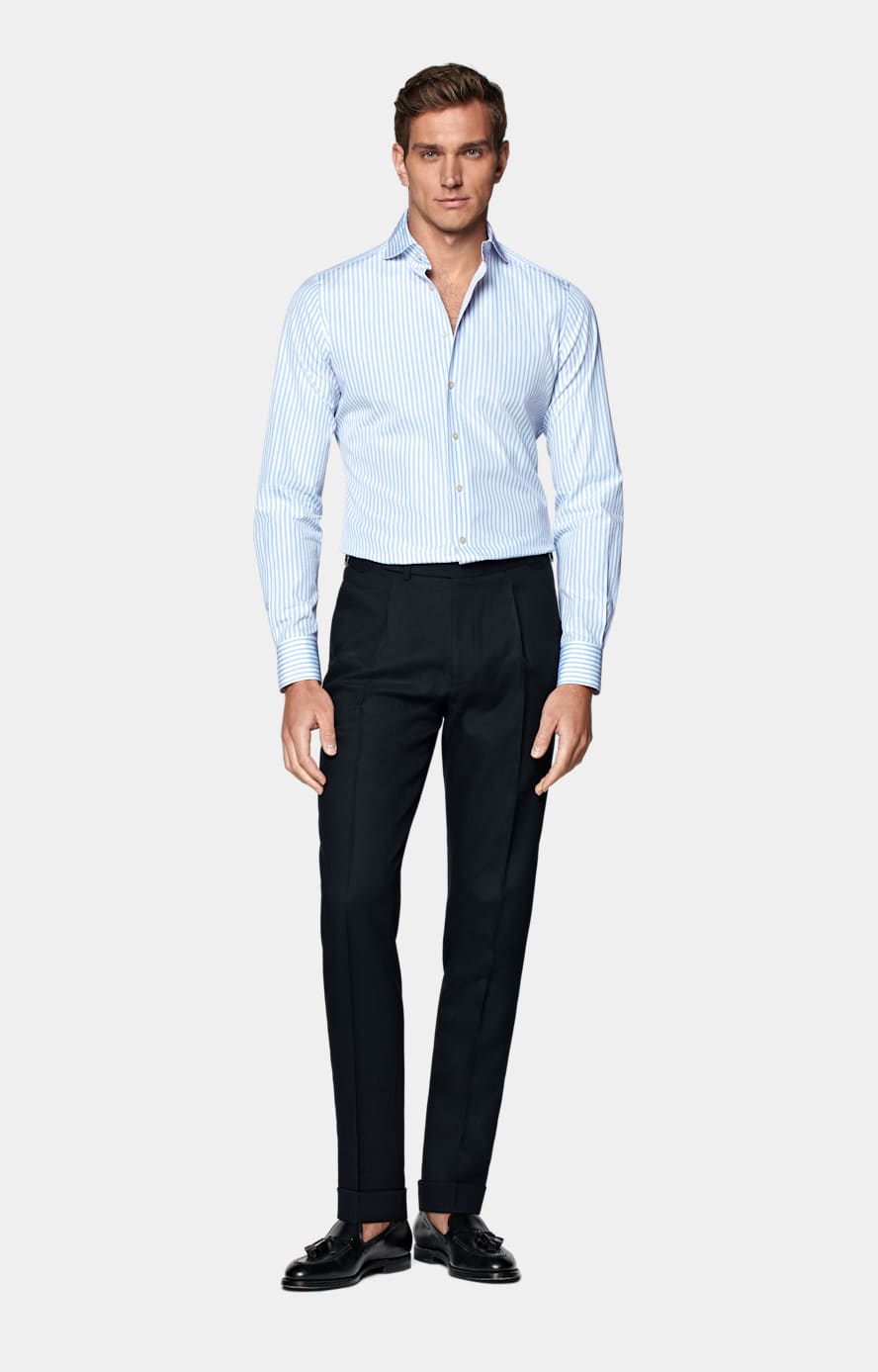 Camicia blu popeline a righe vestibilità slim